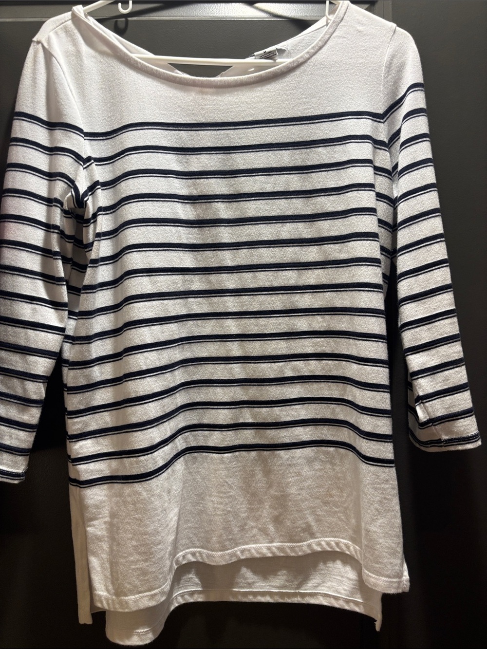 Liz Claiborne White Boatneck Long-Sleeve Tee with Navy Stripes
